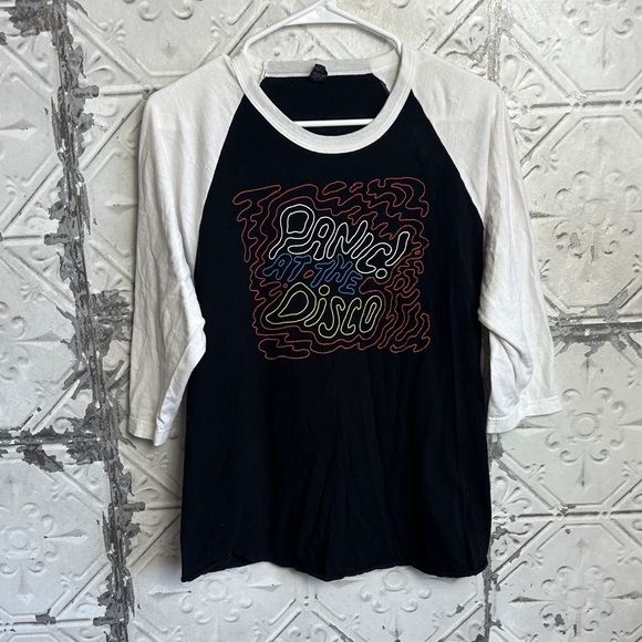 Hot Topic Tops - Panic at the disco Black and White Graphic Raglan Tee